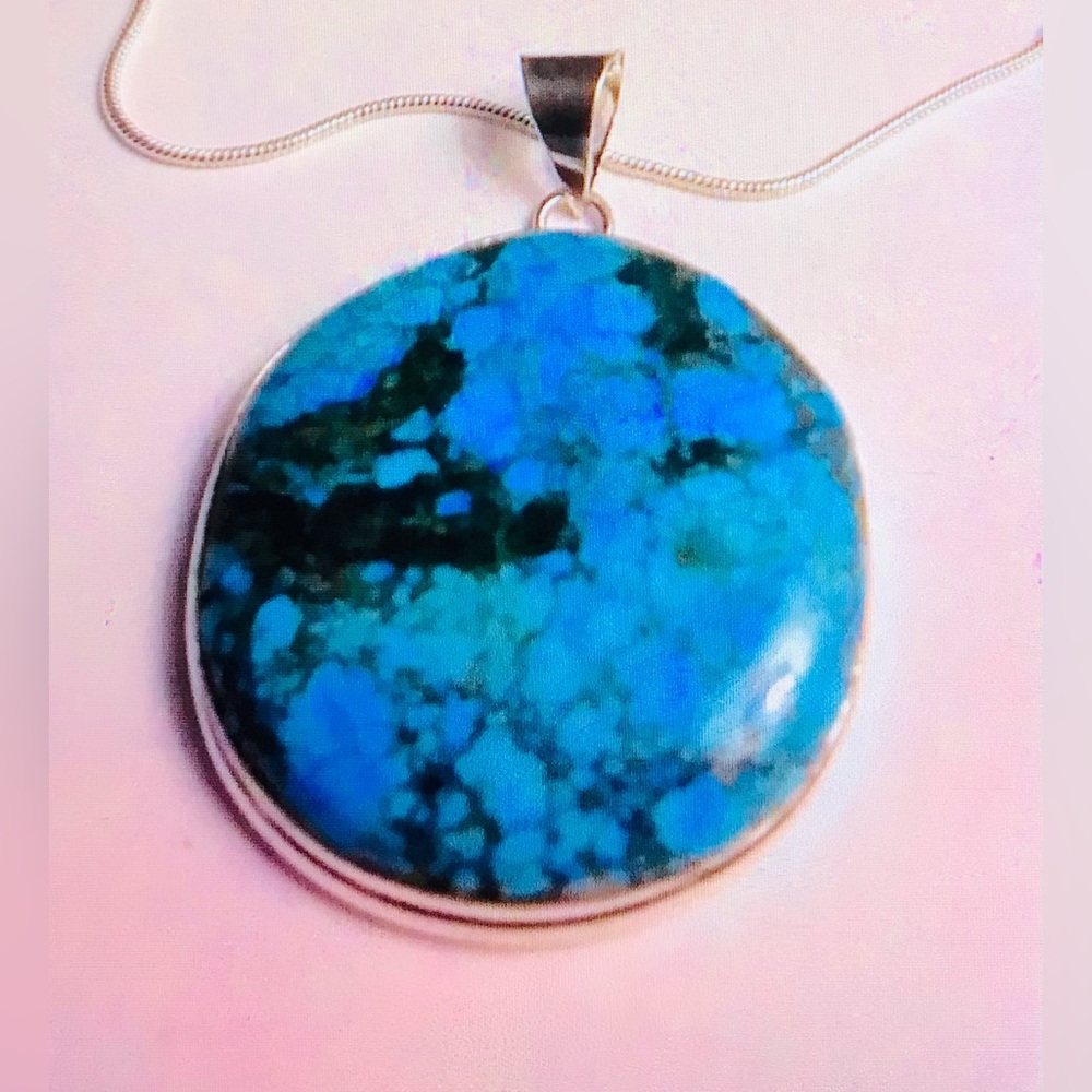 Turquoise Stamped 925 Sterling Silver Necklace